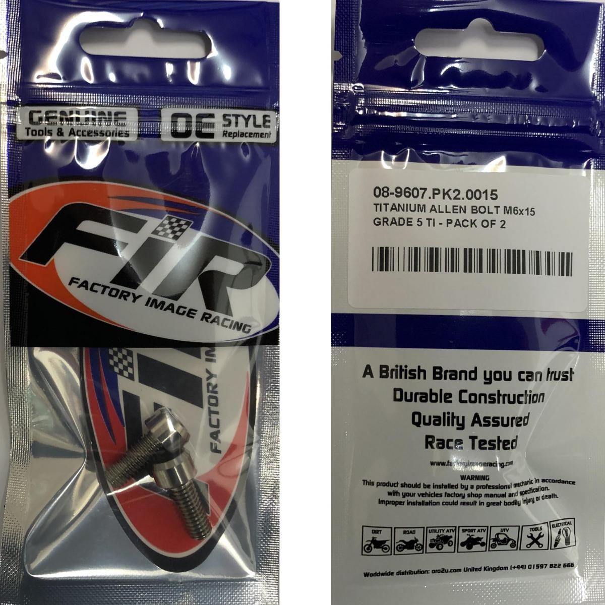 TITANIUM ALLEN BOLT M6x15, GRADE 5 TI - PACK OF 2 - Image 2