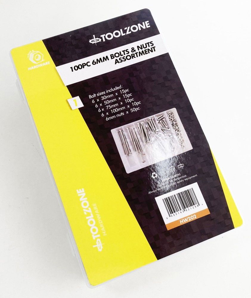 BOLT AND NUT ASSORTMENT M6 100pc IN STORAGE BOX - TOOLZONE KDPHW202 - Image 2