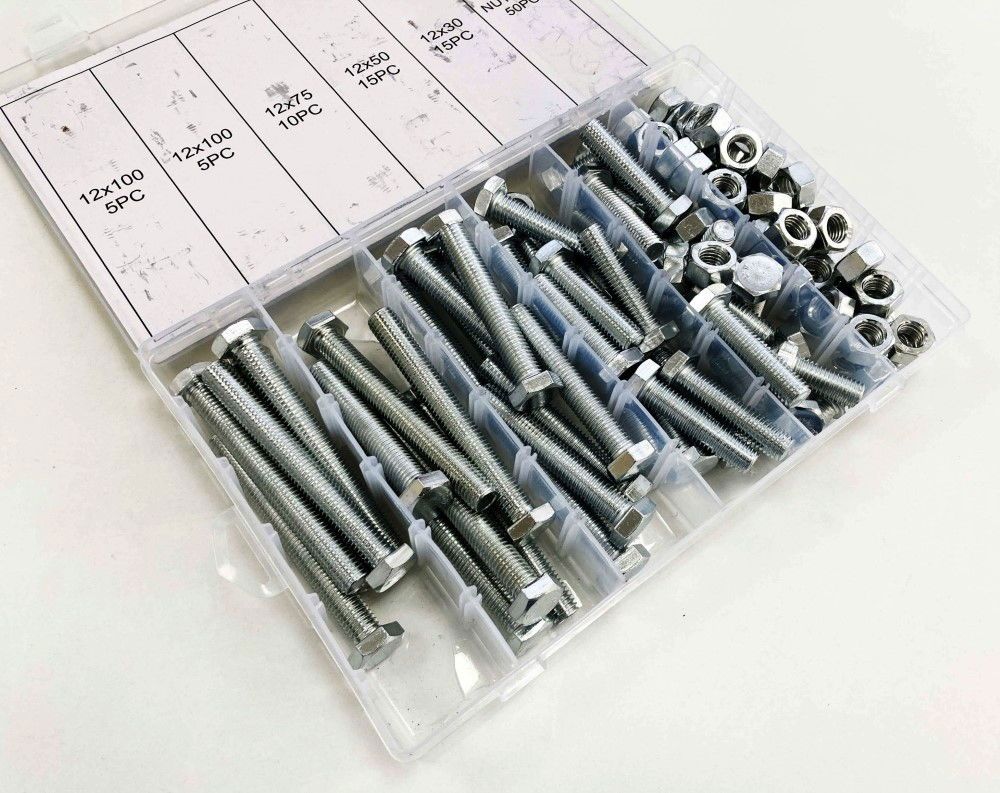 BOLTS AND NUTS ASSORTMENT 100pc 12mm M12 1.75mm PITCH - TOOLZONE KDPHW004 - Image 2