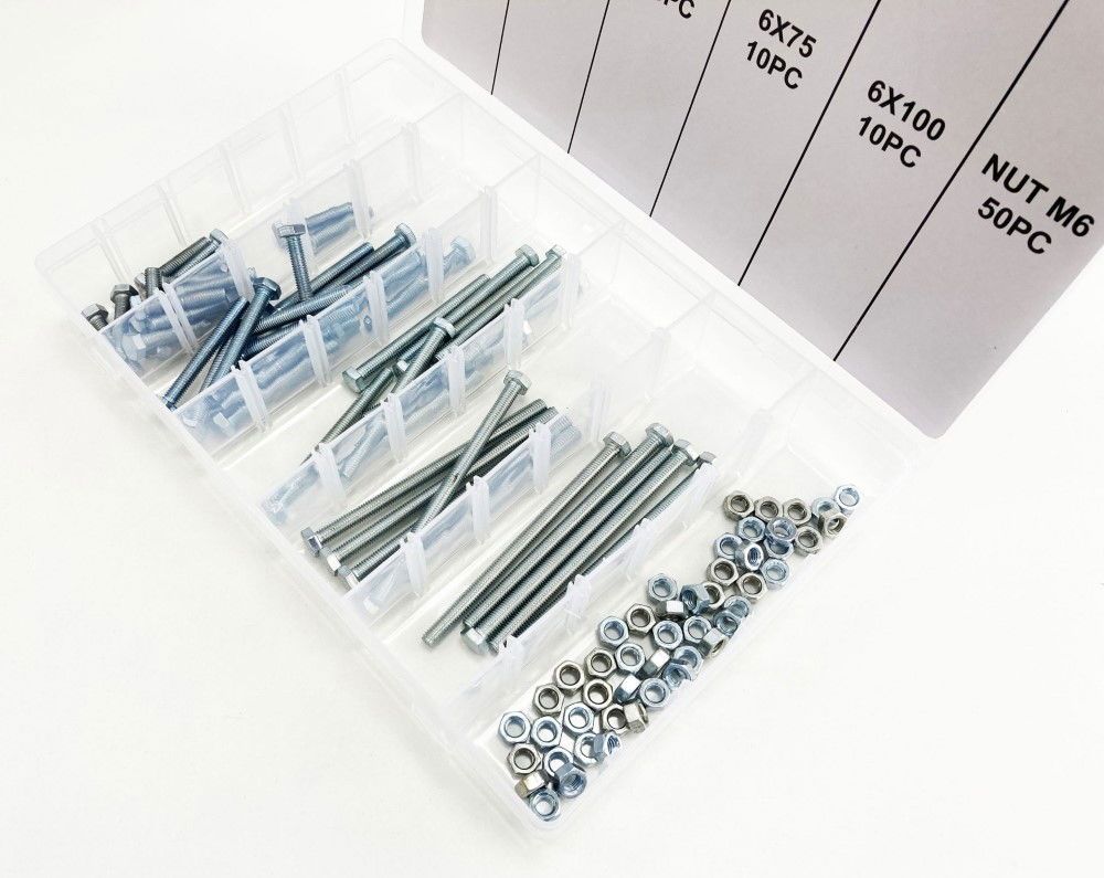 BOLT AND NUT ASSORTMENT M6 100pc IN STORAGE BOX - TOOLZONE KDPHW202