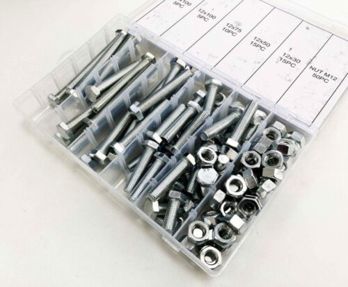 BOLTS AND NUTS ASSORTMENT 100pc 12mm M12 1.75mm PITCH – TOOLZONE KDPHW004