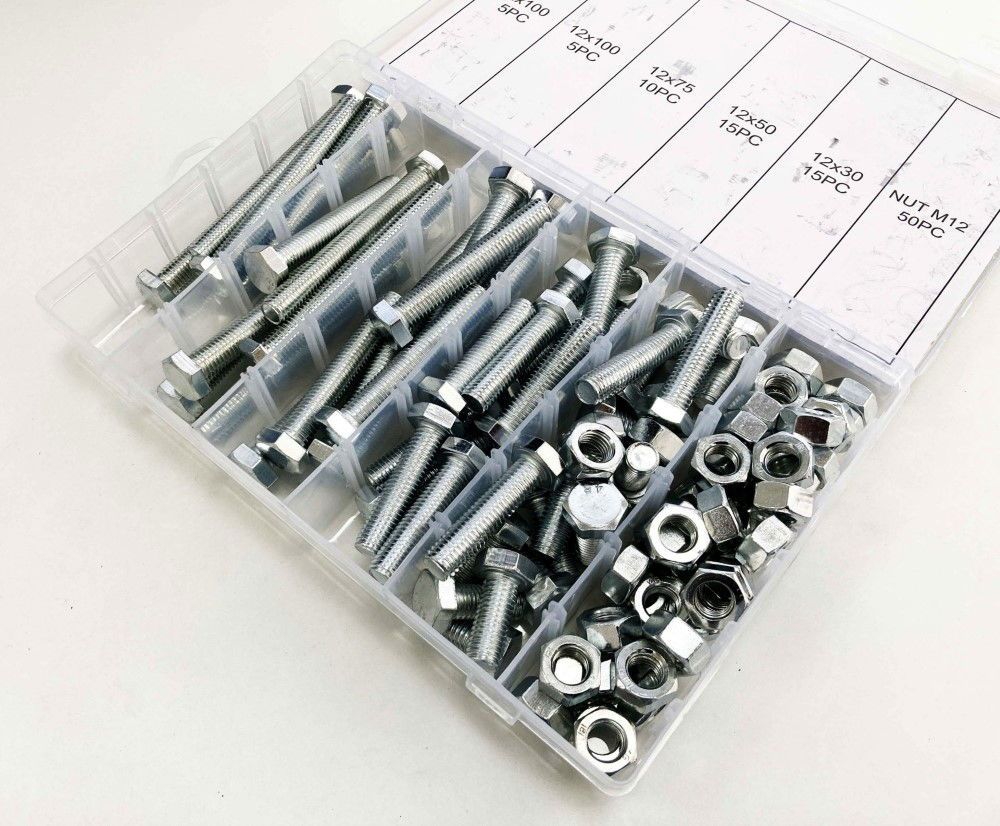 BOLTS AND NUTS ASSORTMENT 100pc 12mm M12 1.75mm PITCH - TOOLZONE KDPHW004