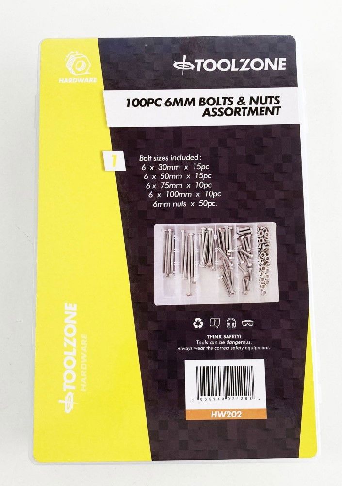 BOLT AND NUT ASSORTMENT M6 100pc IN STORAGE BOX - TOOLZONE KDPHW202 - Image 4