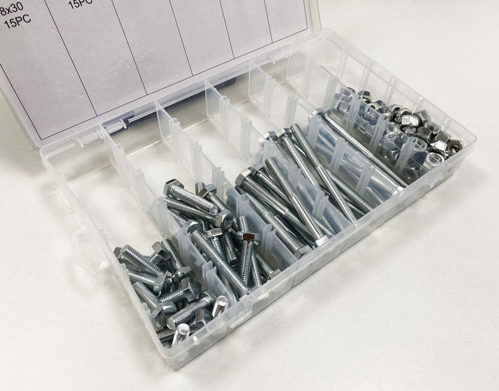 BOLTS AND NUTS ASSORTMENT 100pc 8mm M8 1.25mm PITCH - TOOLZONE KDPHW003 - Image 2