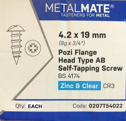4.2x19mm SCREW FLANGE BZP, 8X3/4 POZI FLANGE S/TA EACH