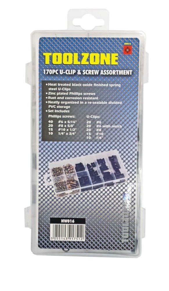 U CLIPS AND SCREWS ASSORTMENT 170pc FOR AUTO BODY PANELS - TOOLZONE KDPHW016 - Image 2