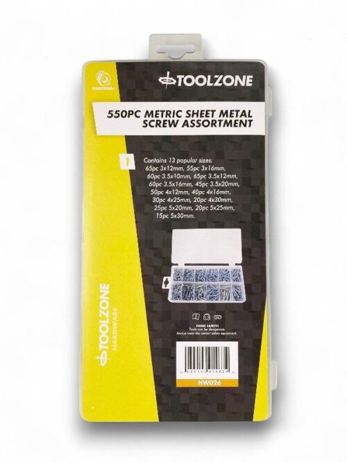 SHEET METAL SCREWS ASSORTMENT 550pc ZINC PLATED PHILLIPS HEAD VARIOUS SIZES – TOOLZONE KDPHW026