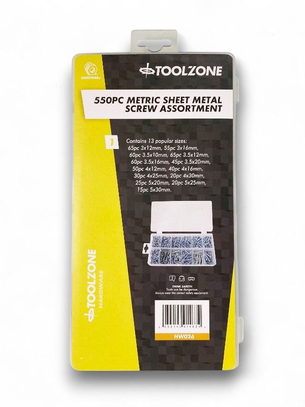 SHEET METAL SCREWS ASSORTMENT 550pc ZINC PLATED PHILLIPS HEAD VARIOUS SIZES - TOOLZONE KDPHW026