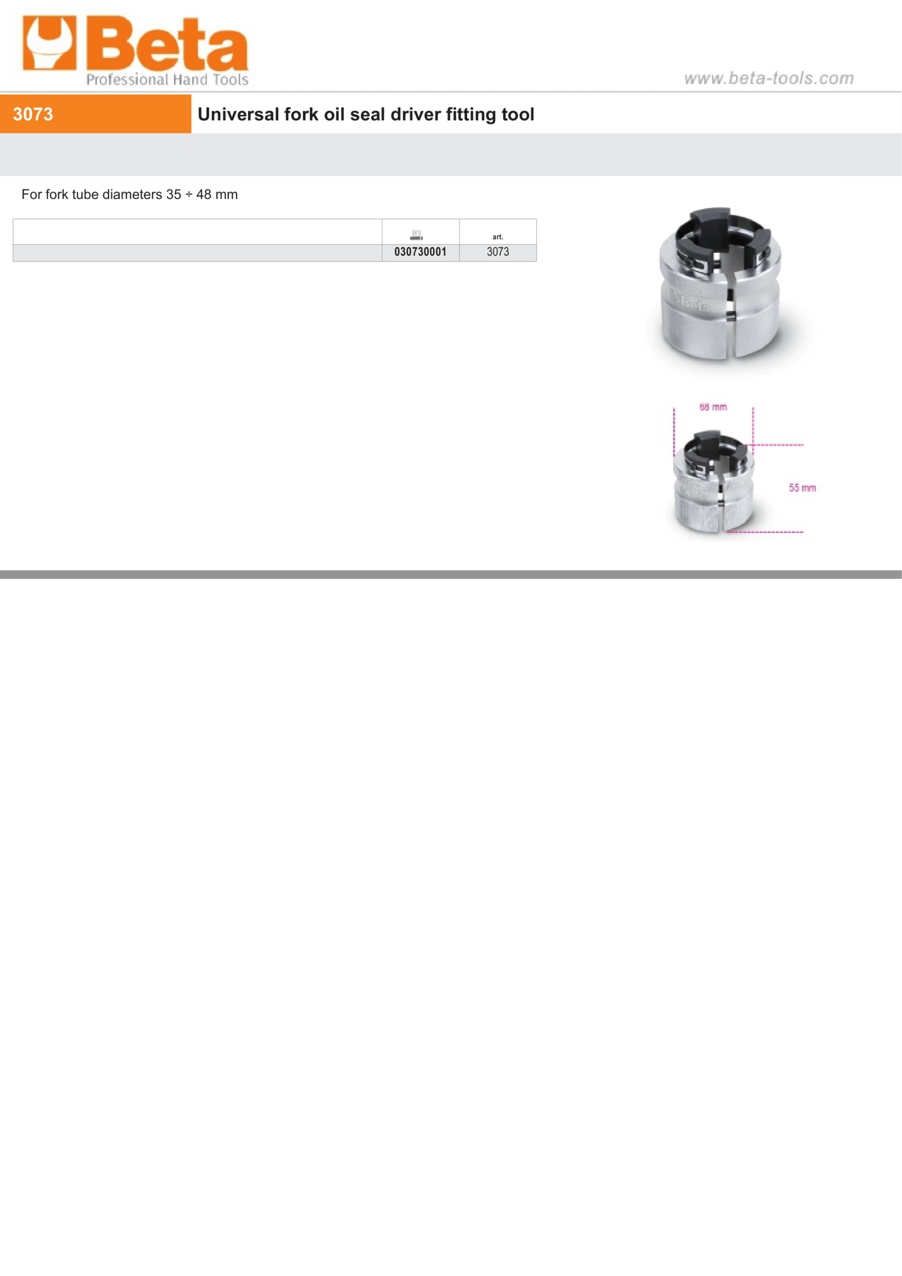 Universal Fork Oil Seal Driver Fitting Tool 35mm - 48mm - Beta Tools 3073