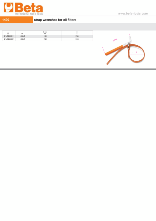 Strap Wrench for Oil Filters Up to 160mm – Beta Tools 1490/1