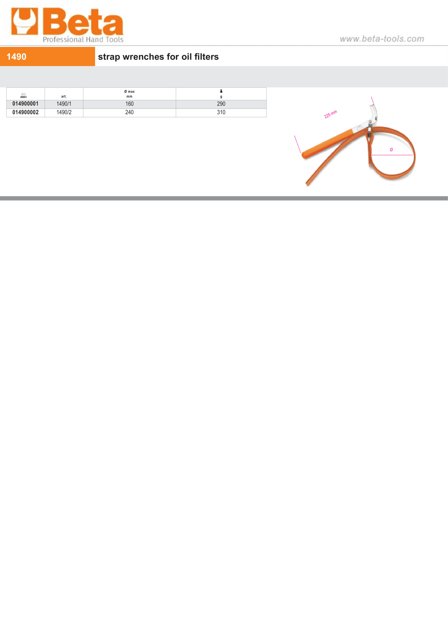 Strap Wrench for Oil Filters Up to 160mm - Beta Tools 1490/1