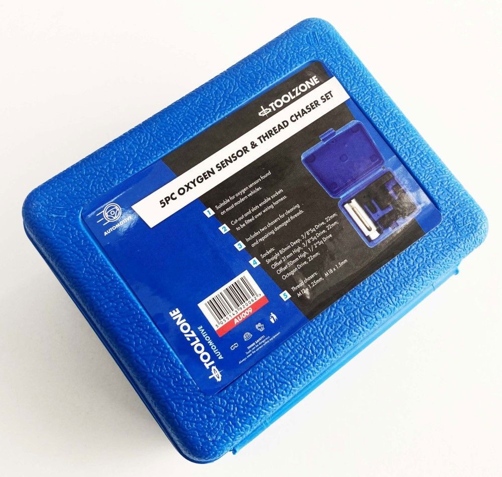 OXYGEN SENSOR AND THREAD CHASER SET 5pc INCLUDES 22mm SOCKETS - TOOLZONE KDPAU009