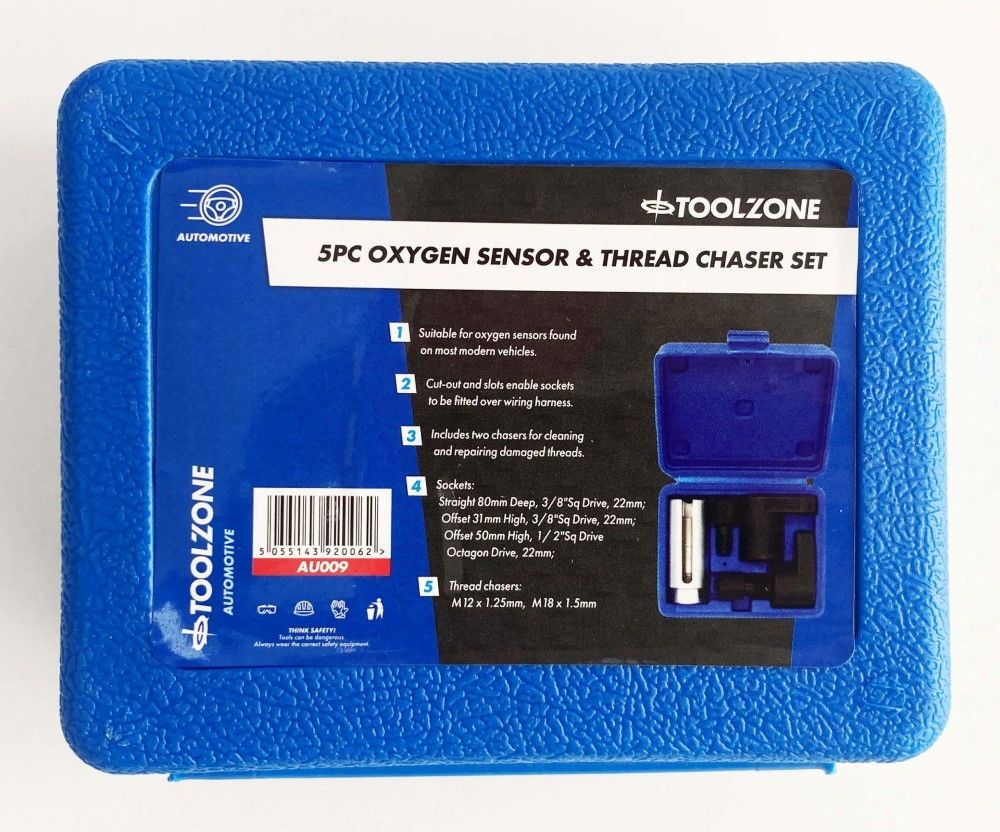 OXYGEN SENSOR AND THREAD CHASER SET 5pc INCLUDES 22mm SOCKETS - TOOLZONE KDPAU009 - Image 5