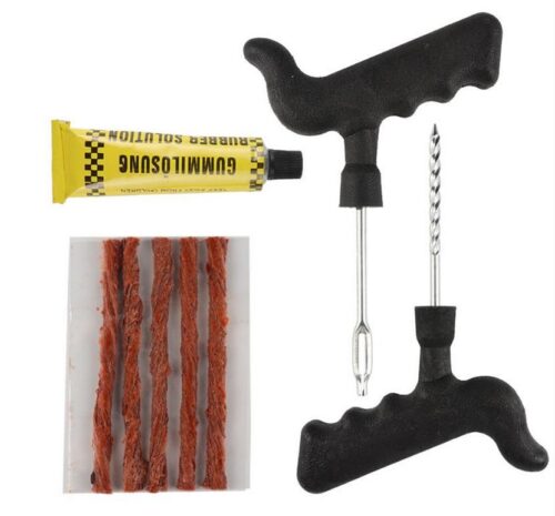 TYRE STRING REPAIR KIT TUBELESS & TOOL, RUBBER PLUGS PUNCTURE FIX & GLUE