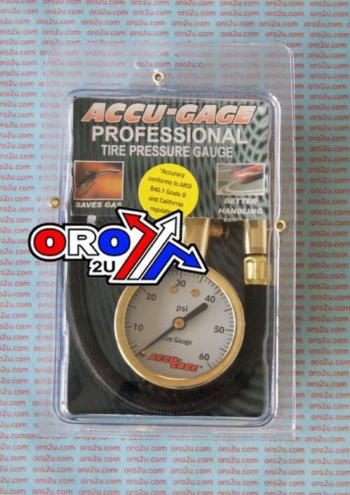 TYRE PRESSURE GAUGE 60 PSI, WITH HOSE & BLEED 45* TIP, ACCU-GAGE H60XA