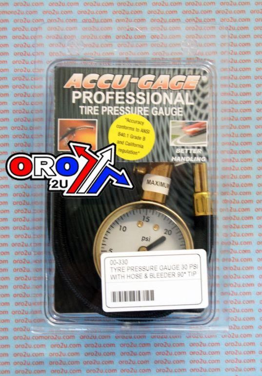 TYRE PRESSURE GAUGE 30 PSI, WITH HOSE & BLEEDER 90* TIP, RA30X