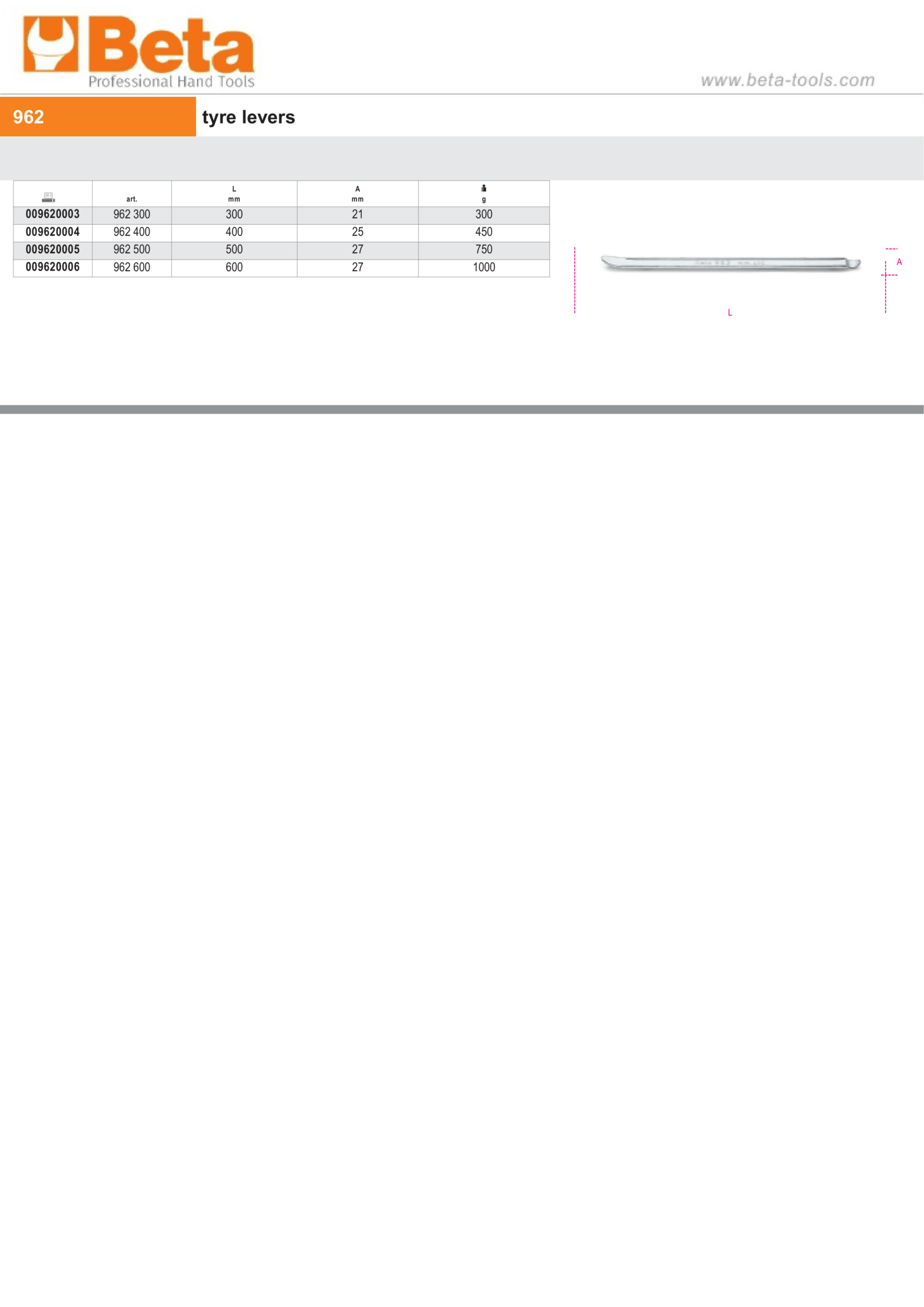 Tyre Lever 300mm Length – Beta Tools 962 300