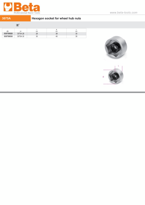 Hexagon Socket for Wheel Hub Nuts 28mm – Beta Tools 3075A 28