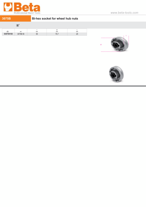 Bi-Hex Socket for Wheel Hub Nuts 55mm – Beta Tools 3075B 55