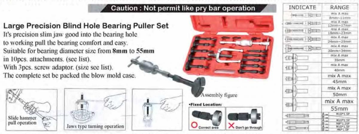 PRECISION BEARING PULLER SET, BLIND HOLE