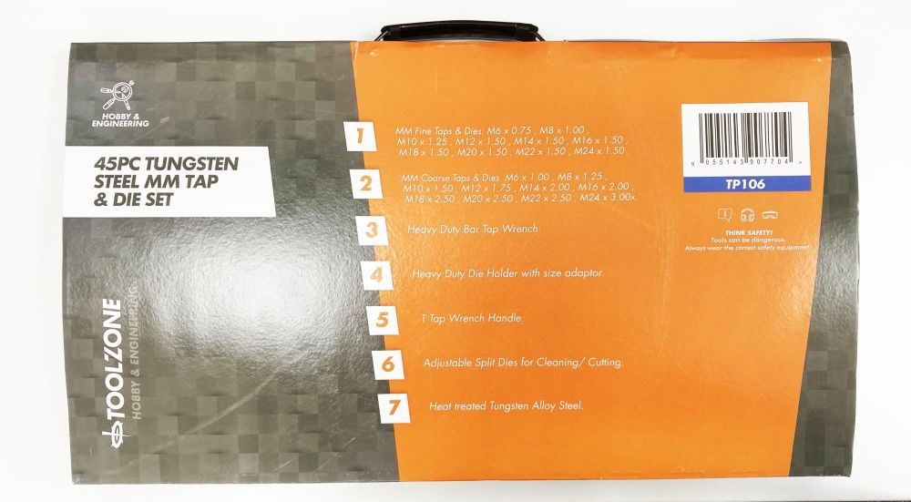 TAP AND DIE SET METRIC 45 PIECE LARGE TUNGSTEN ALLOY STEEL - TOOLZONE KDPTP106