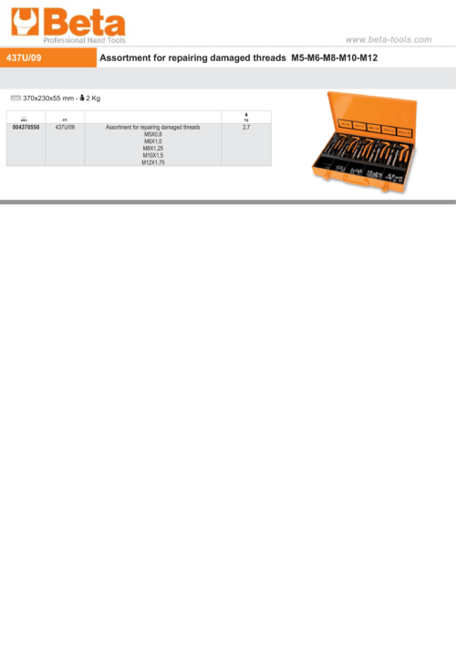 Assortment for Repairing Damaged Threads M5 – M12 370x230x55mm – Beta Tools 437U/09