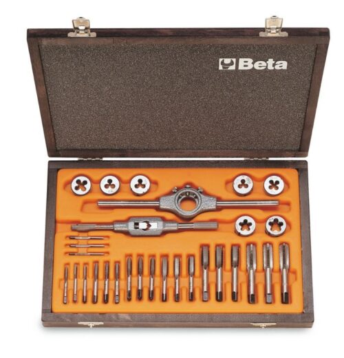 Chrome-Steel Taps and Dies Set Metric Thread with Accessories in Wooden Case – Beta Tools 446/C30