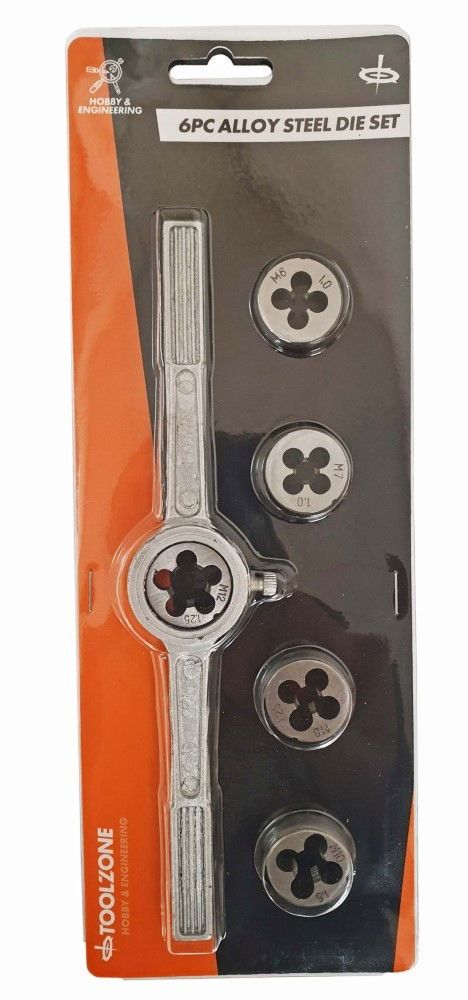 DIE SET 6 PIECE METRIC M6-M12 ALLOY STEEL WITH HOLDER – TOOLZONE KDPTP109