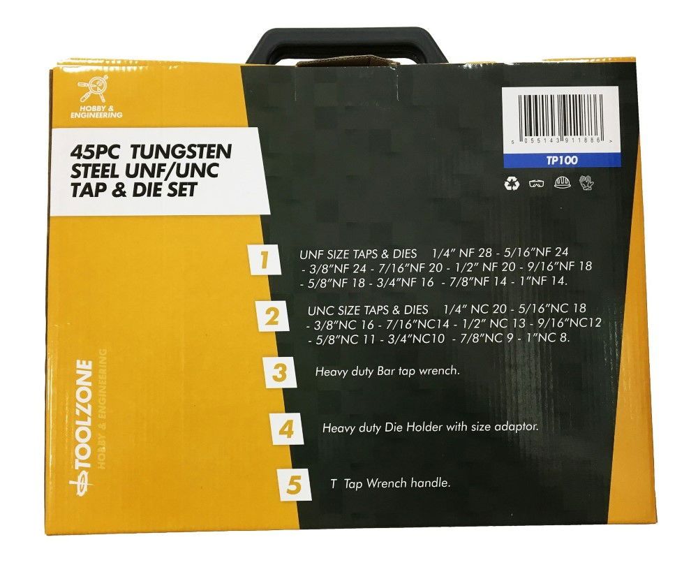 TAP AND DIE SET UNF/UNC 45 PIECE TUNGSTEN - TOOLZONE KDPTP100 - Image 2