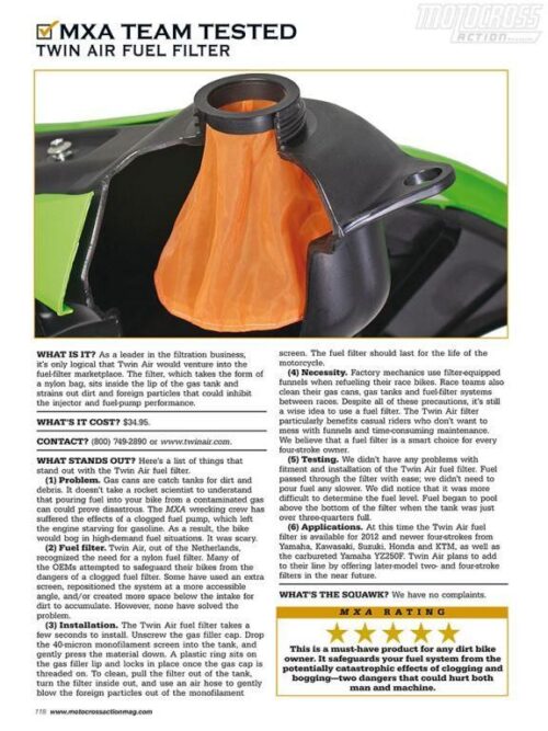 TWIN AIR TANK FUEL FILTER YZF, YZ/WR250F/450F, 160621 TWIN AIR