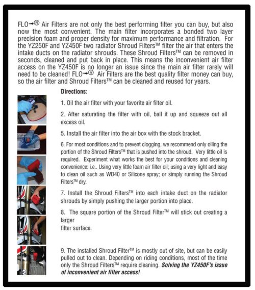 AIR FILTER KIT 3PC YZF 450, PC RACING PCF10X, SHROUD FILTER, AIR FILTER & 2x INTAKE FILTER