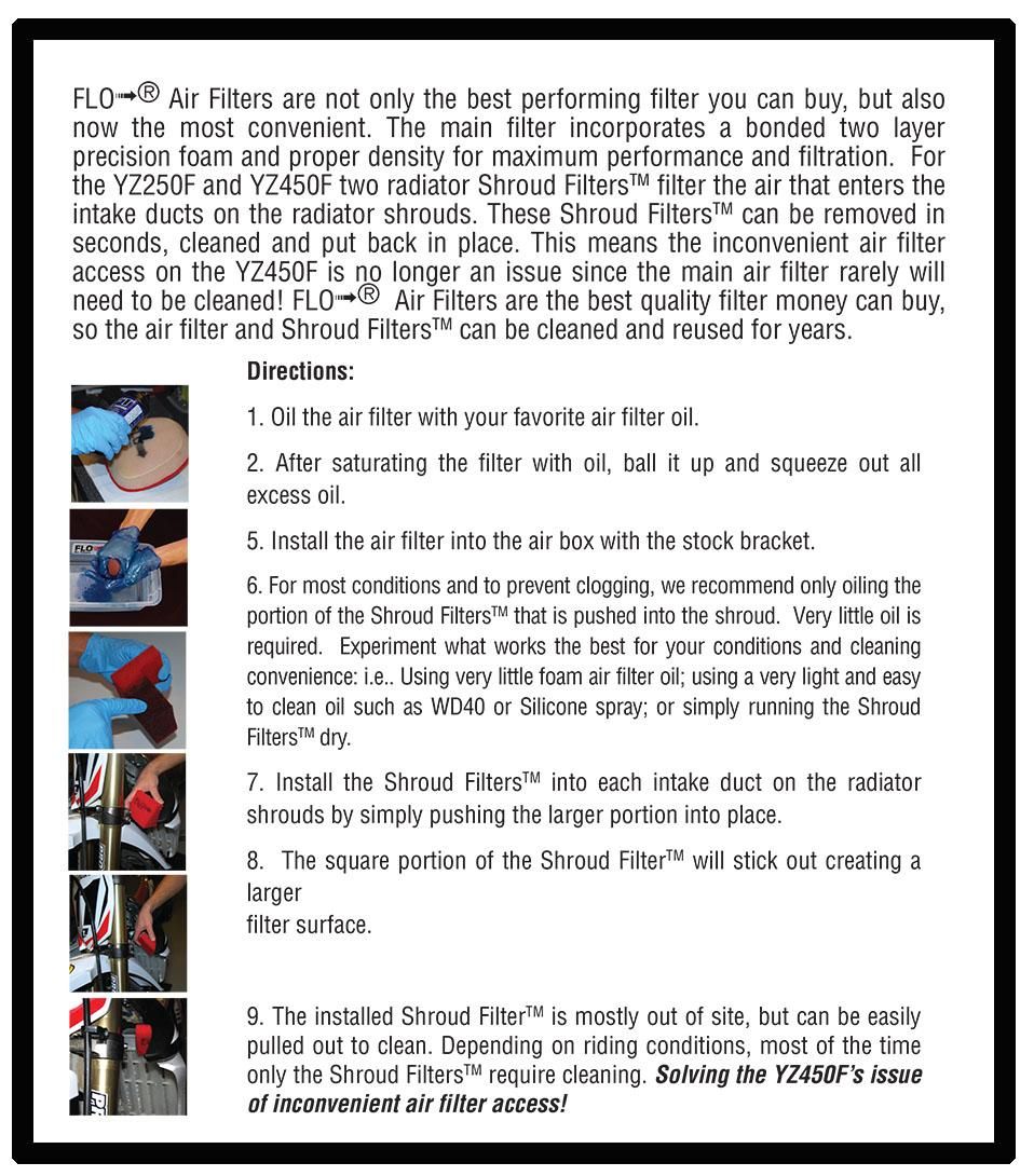 AIR FILTER KIT 3PC YZF 450, PC RACING PCF10X, SHROUD FILTER, AIR FILTER & 2x INTAKE FILTER