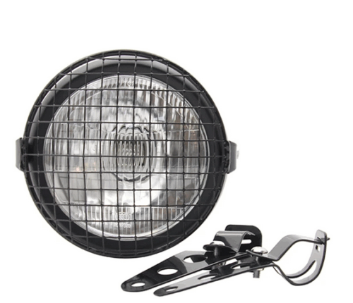 HEADLIGHT CLEAR CAFE RACER VINTAGE STYLE WITH GRILLE AND MOUNTING BRACKET
