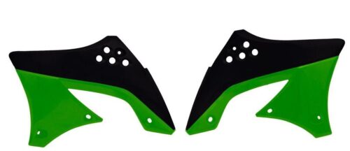 RADIATOR SCOOPS 09-11 KX450F, RTECH OEM R-CVKXFNRVE49, BLACK TOP/ GREEN BOTTOM 10-11