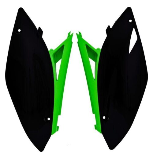 SIDE PANELS 09-10 KXF250 450, RTECH R-FIKXFNRVE29, BLACK/GREEN OEM 250