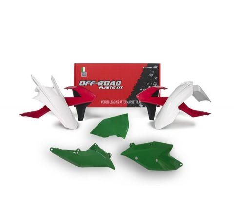 PLASTIC KIT/5 17-19 EXC/EXC-F VINTAGE KIT, RED, GREEN AND WHITE, RTECH R-KITKTM-RQ0-417