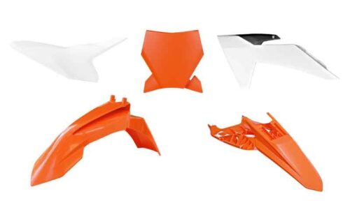 PLASTIC KIT 2024-2025 KTM 50 SX ORANGE/WHITE/BLACK, RTECH R-KITKTM-OEM-150