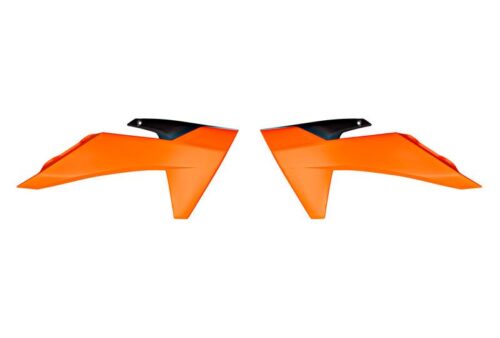 RADIATOR SCOOPS 2024-2025 KTM SX 50, ORANGE/BLACK RTECH R-CVKTMARNR150