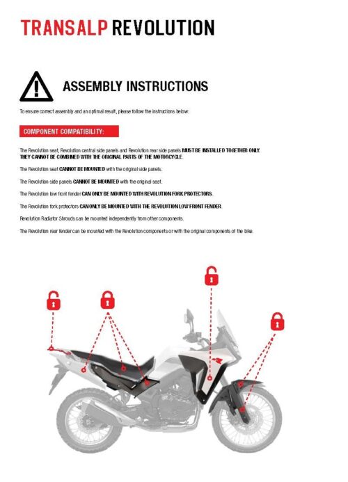 PLASTIC KIT WITH SEAT TRANSALP 750 R-TECH RED BLACK R-KITALP-RS0-024