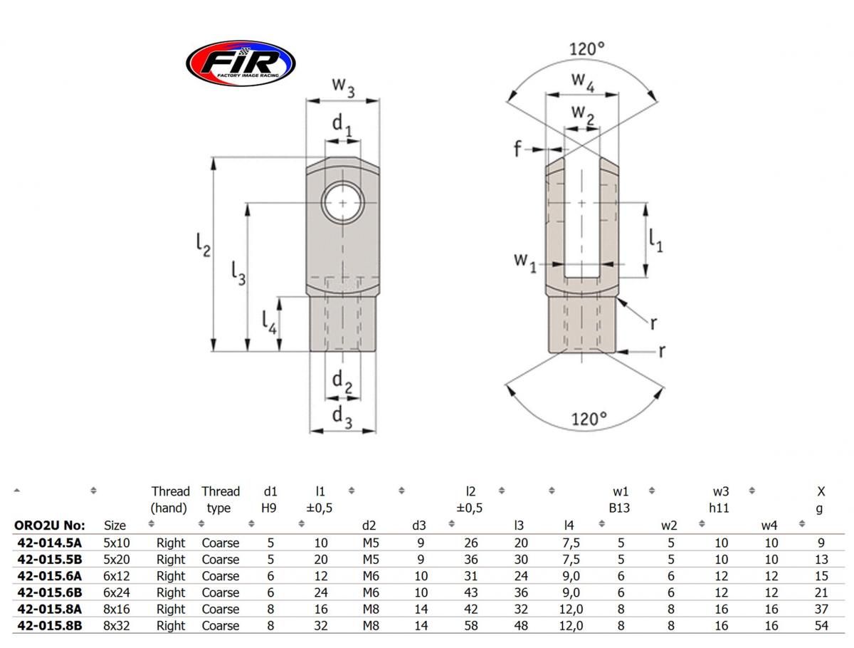 UNIVERSAL BRAKE CLEVIS M5x20 EACH, CLEVIS JOINT & PIN RH COARSE (B), / R3389.R052 - Image 2