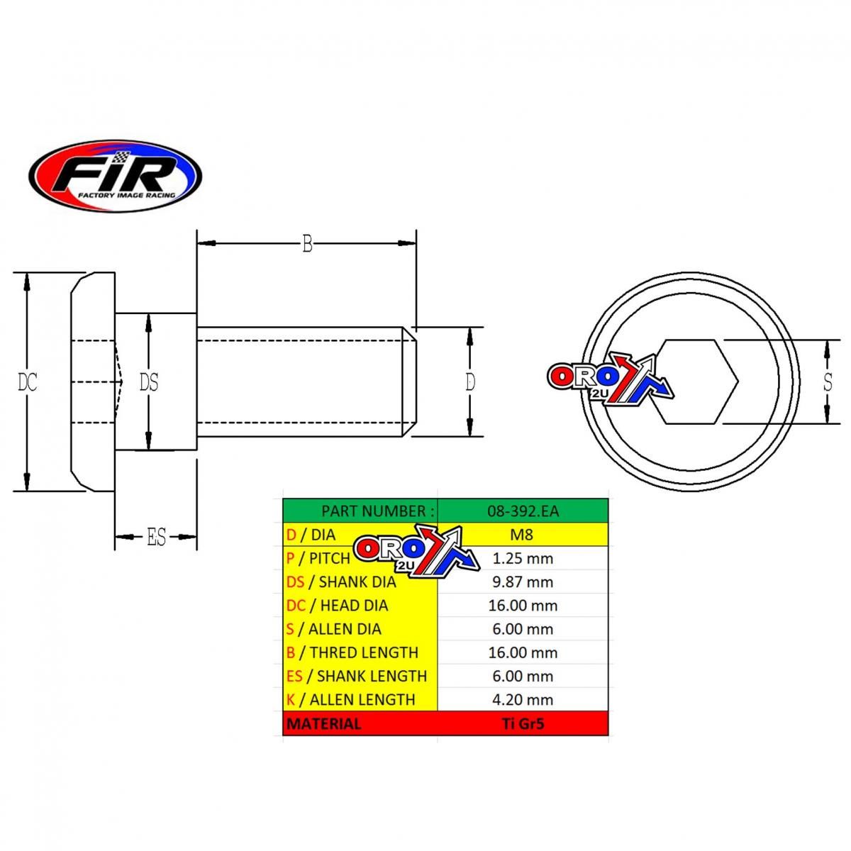 DISC BOLT M8x22mm -10 BOSS PK4, TITANIUM GRADE 5 /DISC BOLT 90105-MK5-010Â 90105-MK5-000 - Image 2