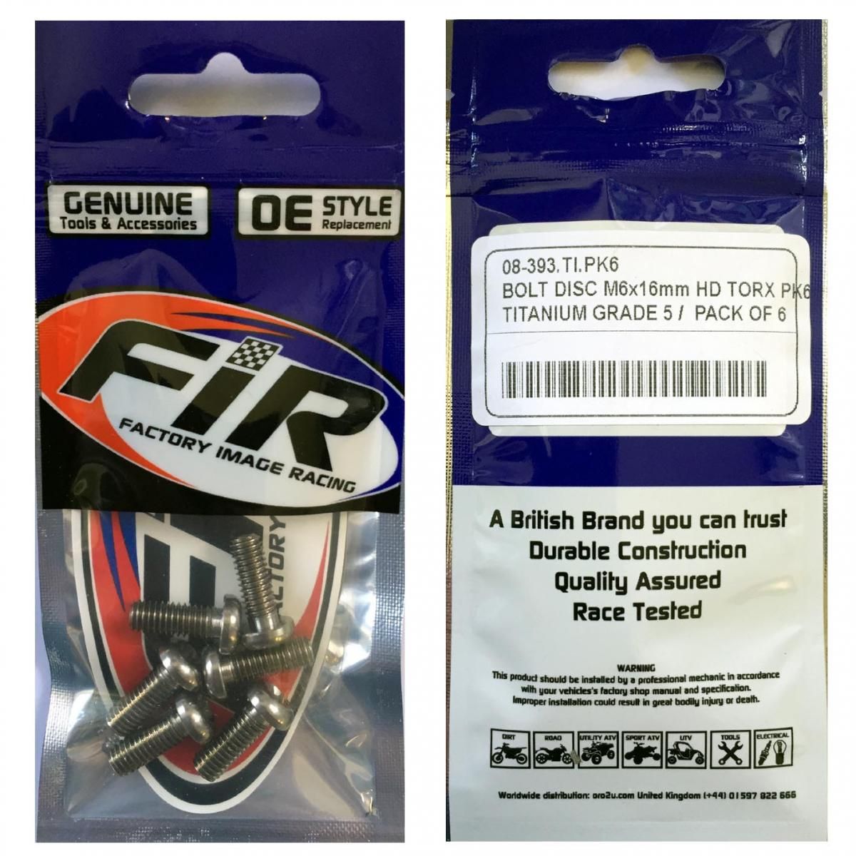 BOLT DISC M6x16mm HD TORX PK6, TITANIUM GRADE 5 /PACK OF 6 - Image 4