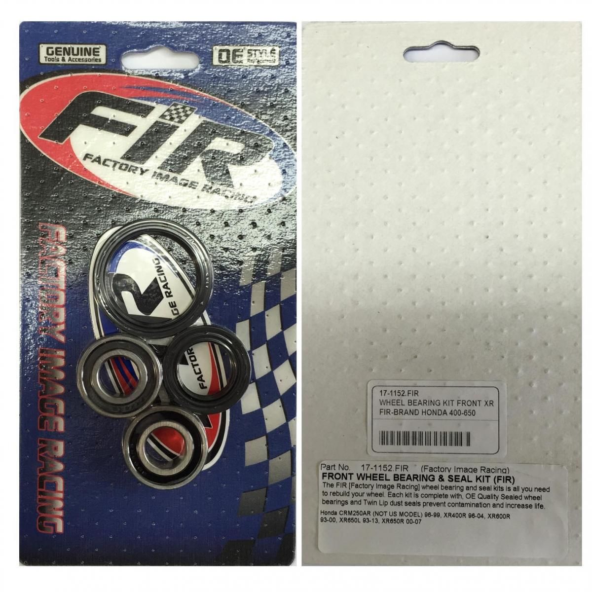 WHEEL BEARING KIT FRONT XR, HONDA 400-650, CRM250AR 1996-1999, XR400R 96-2004, XR600R 93-2000, XR650L 93-2017, XR650R 00-2007 - Image 2