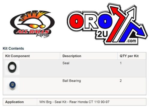 WHEEL BEARING KIT 90-97 HONDA CT110, ALLBALLS 25-1554 ROAD