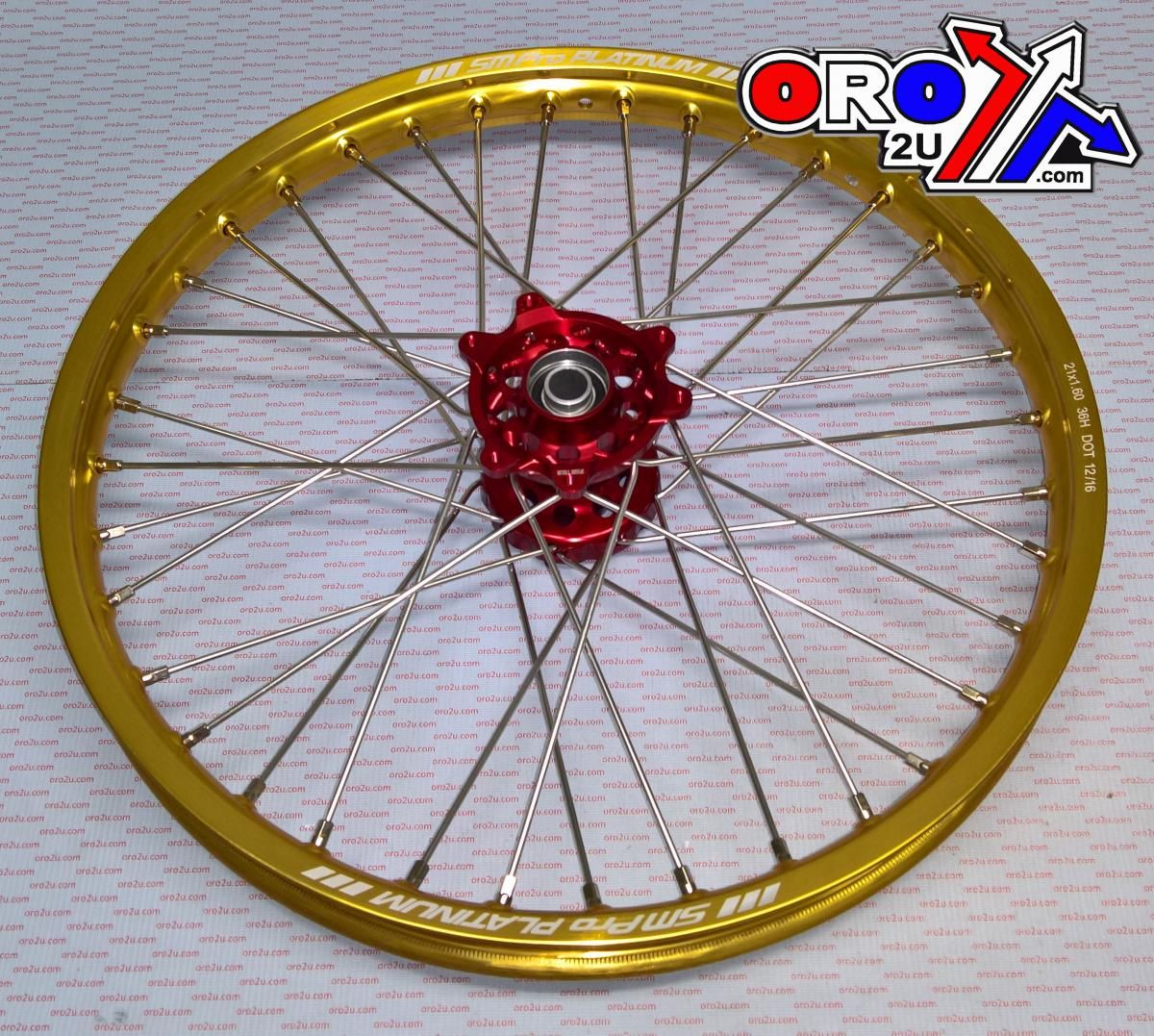 21x1.60 WHEEL HON GD GLOSS/RED, MX-9002 GOLD RIM, RED HUB, SP15303800299 SILVER NIPPLES - Image 2