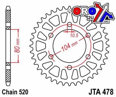 REAR SPROCKET JTA478.41 ALLOY, CHAIN 520 (7075-T6 Aluminium) - Image 2