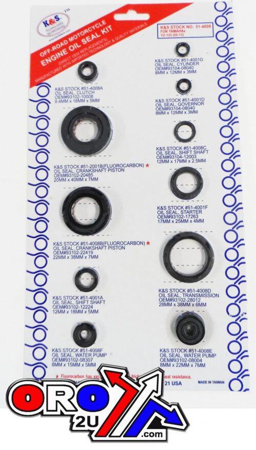 OIL SEAL SET ENGINE 05-19 YZ125, K&S 51-4008