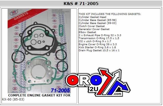GASKET FULL SET 85-04 KX60 RM KS71-2005