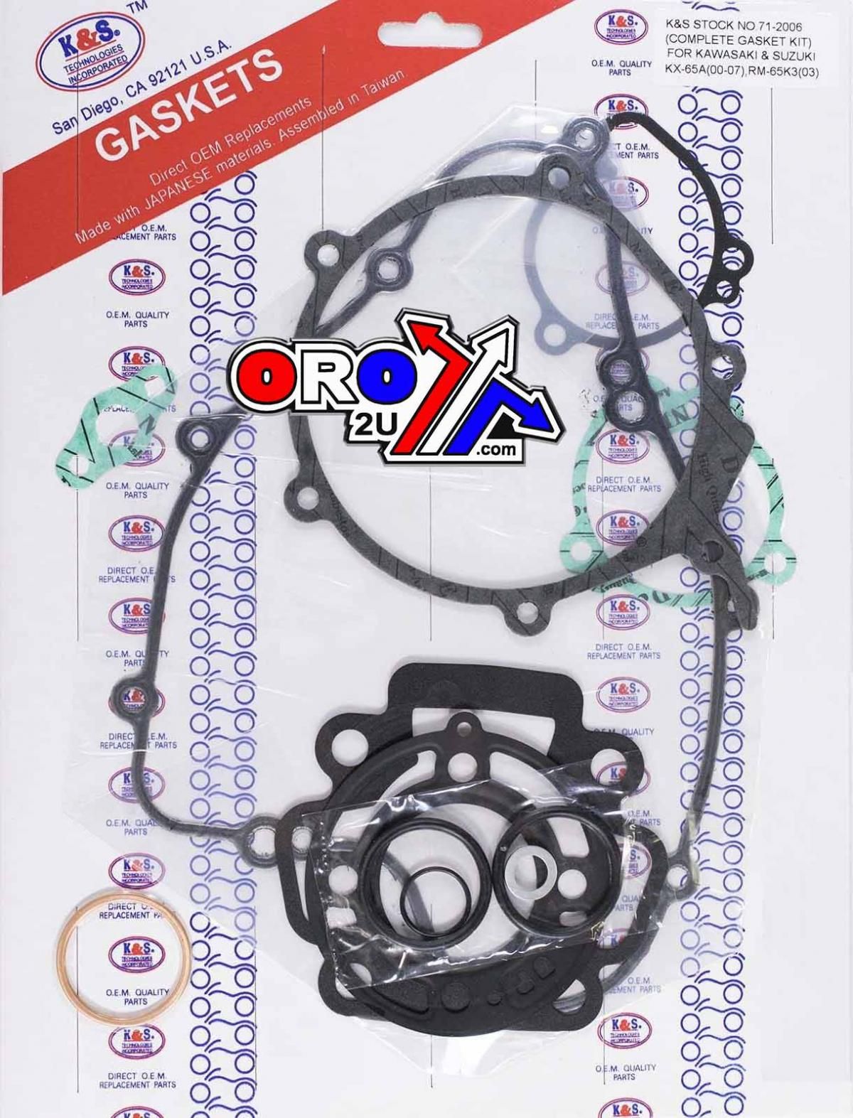 GASKET FULL SET 00-18 KX65RM65, SET COMPLETE K&S 71-2006