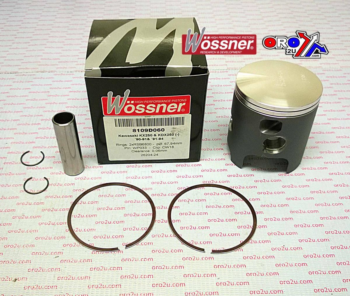 PISTON KIT 90-91 KX250 67.40 B, WOSSNER 8109DB KAWASAKI MX